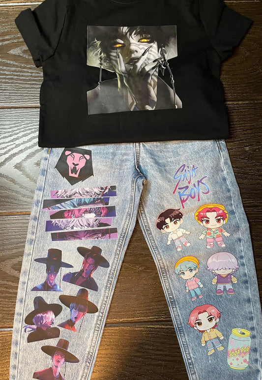 Custom Anime Jeans - Unique Graphic Jeans K-Pop Demon Hunters Inspired Streetwear
