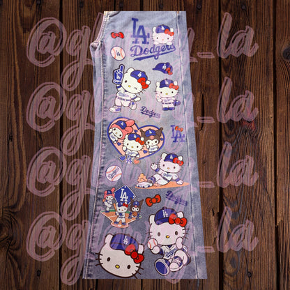 Los Angeles HK Dodgers Jeans for Baseball Games, Cute Girly Baseball Jeans, MLB Fan Apparel, Personalized Graphic Jeans For Kids L.A.D