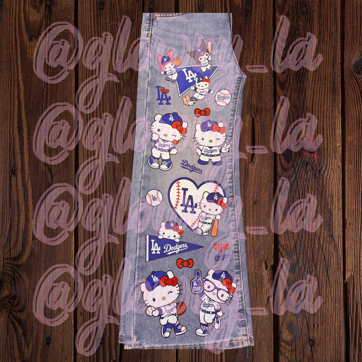 Los Angeles HK Dodgers Jeans for Baseball Games, Cute Girly Baseball Jeans, MLB Fan Apparel, Personalized Graphic Jeans For Kids L.A.D