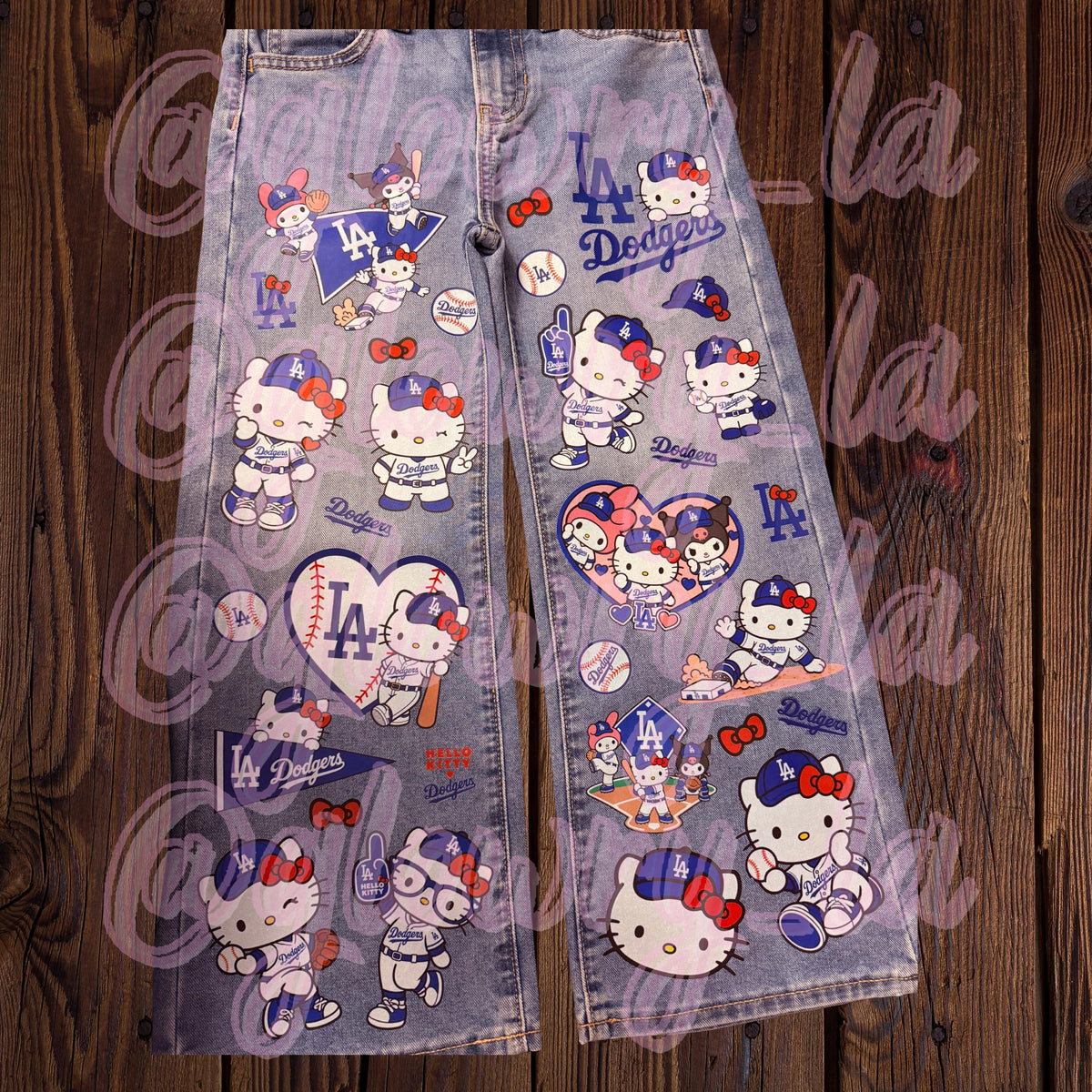 Los Angeles HK Dodgers Jeans for Baseball Games, Cute Girly Baseball Jeans, MLB Fan Apparel, Personalized Graphic Jeans For Kids L.A.D